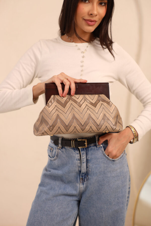 JOPHIEL Turkish Wooden Bursted Fabric Clutch Bag, Handbag