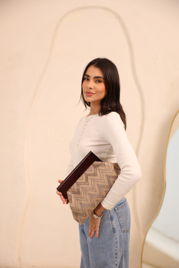 JOPHIEL Turkish Wooden Bursted Fabric Clutch Bag, Handbag