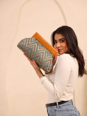 JOPHIEL Turkish Wooden Bursted Fabric Clutch Bag, Handbag