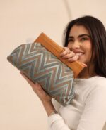 JOPHIEL Turkish Wooden Bursted Fabric Clutch Bag, Handbag