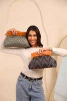 JOPHIEL Turkish Wooden Bursted Fabric Clutch Bag, Handbag
