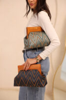 JOPHIEL Turkish Wooden Bursted Fabric Clutch, Handbag