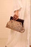 JOPHIEL Turkish Wooden Bursted Fabric Clutch Bag, Handbag