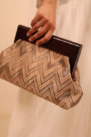 JOPHIEL Turkish Wooden Bursted Fabric Clutch Bag, Handbag