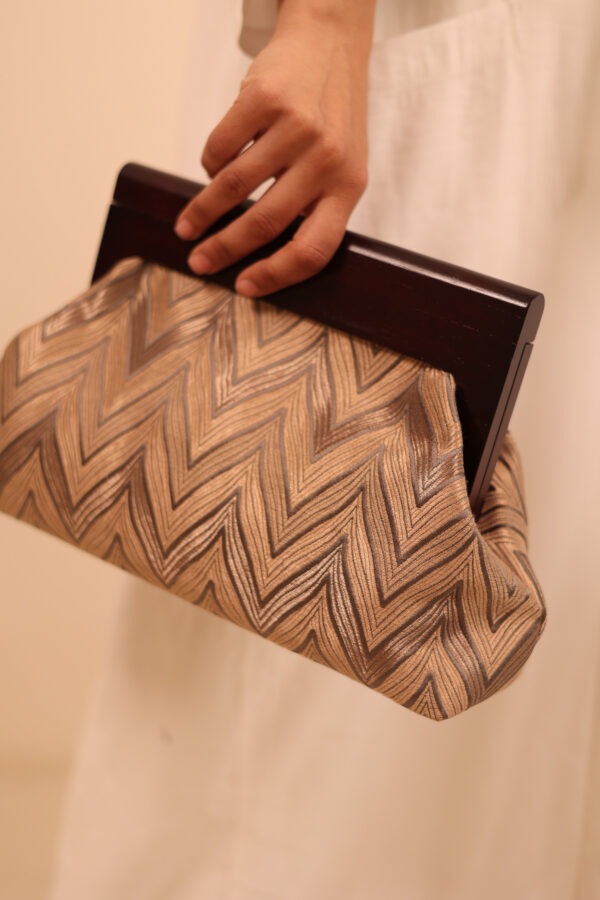 JOPHIEL Turkish Wooden Bursted Fabric Clutch Bag, Handbag