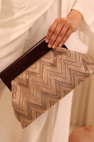 JOPHIEL Turkish Wooden Bursted Fabric Clutch Bag, Handbag