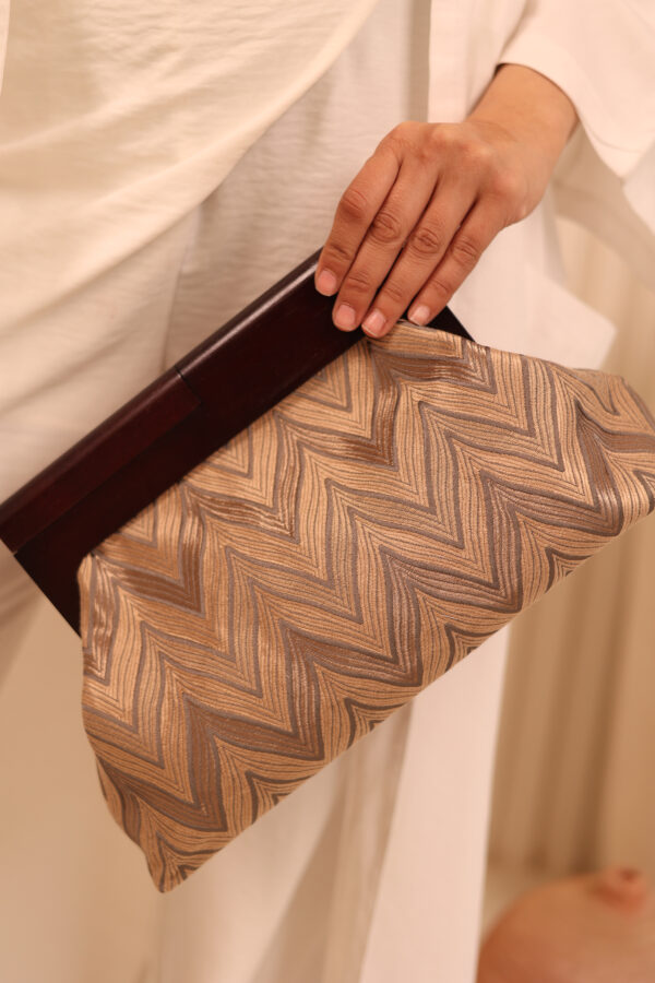 JOPHIEL Turkish Wooden Bursted Fabric Clutch Bag, Handbag