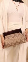 JOPHIEL Turkish Wooden Bursted Fabric Clutch Bag, Handbag