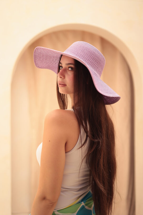 14232-Lilac Wide Straw Hat