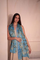 Almond Blossom Italian Silk Scarf-Blue