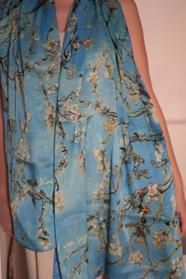Almond Blossom Italian Silk Scarf-Blue