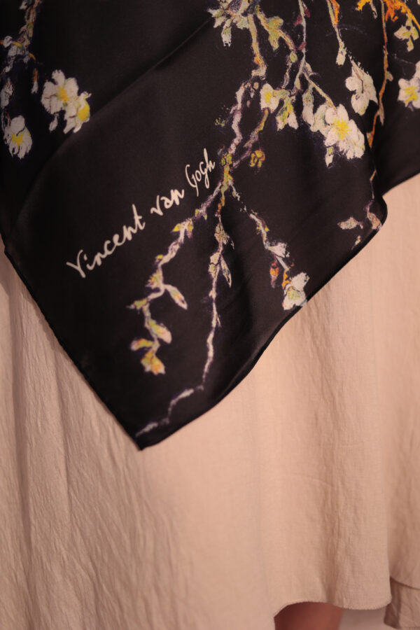 Almond Blossom Italian Silk Scarf-Black