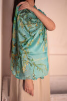 Almond Blossom Italian Silk Scarf-Aqua