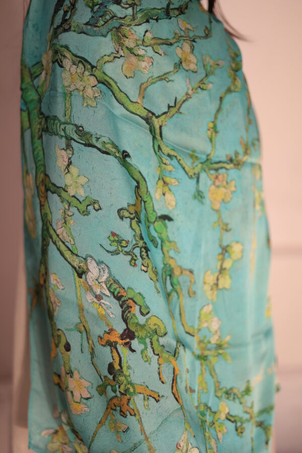 Almond Blossom Italian Silk Scarf-Aqua