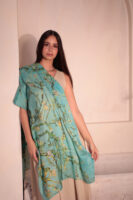Almond Blossom Italian Silk Scarf-Aqua