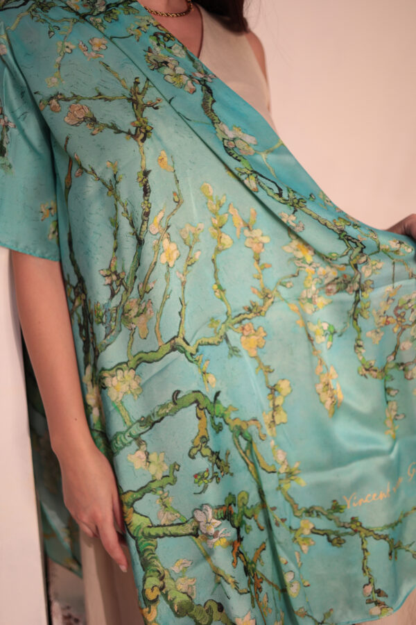 Almond Blossom Italian Silk Scarf-Aqua