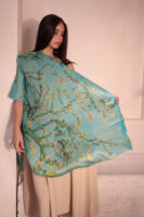 Almond Blossom Italian Silk Scarf-Aqua
