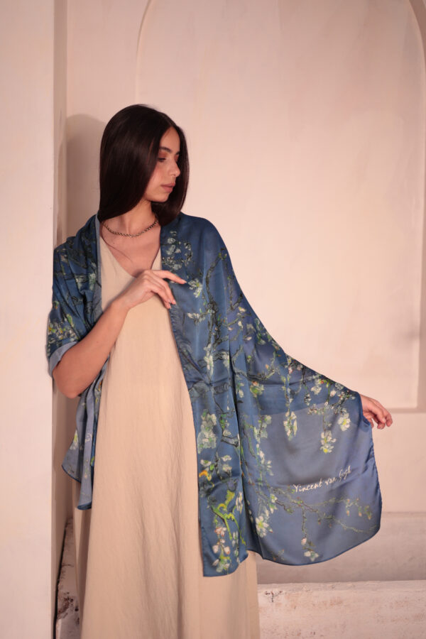 Almond Blossom Italian Silk Scarf-Petroleum Blue