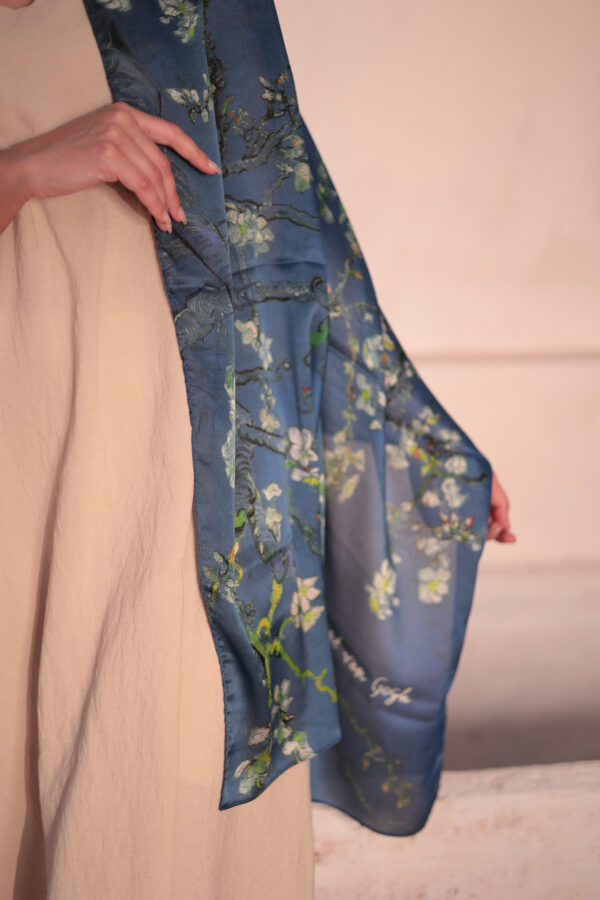 Almond Blossom Italian Silk Scarf-Petroleum Blue