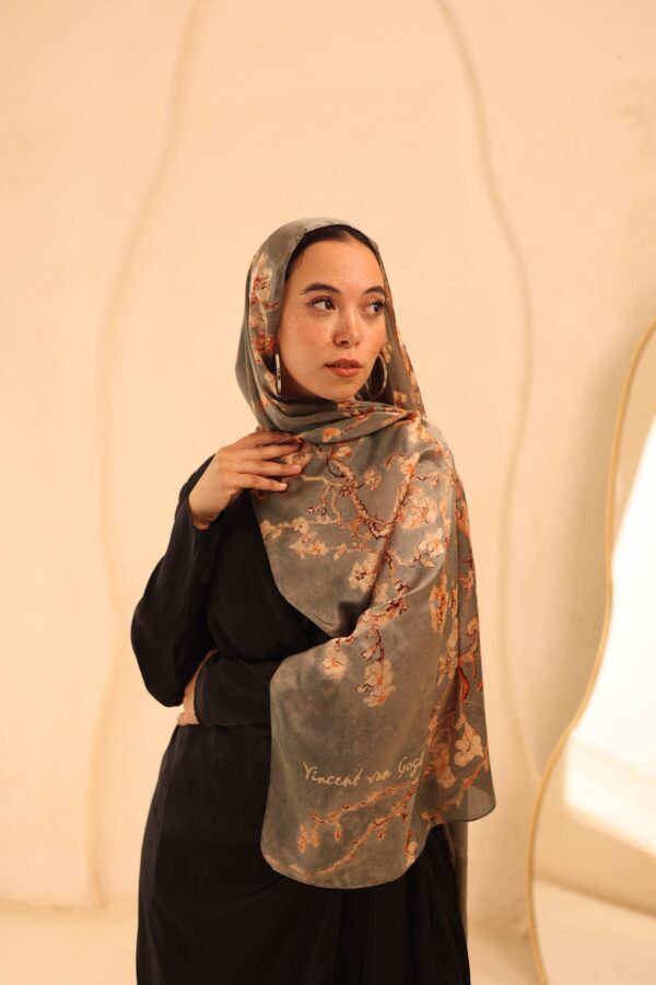 Almond Blossom Italian Silk Scarf-Fume