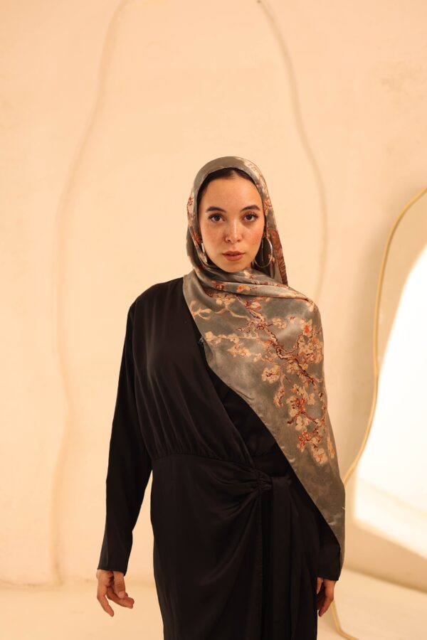 Almond Blossom Italian Silk Scarf-Fume