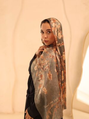 Almond Blossom Italian Silk Scarf-Fume