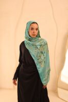 Almond Blossom Italian Silk Scarf-Aqua