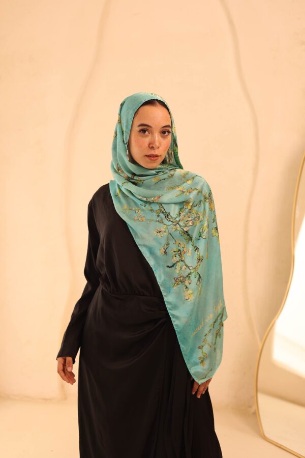 Almond Blossom Italian Silk Scarf-Aqua