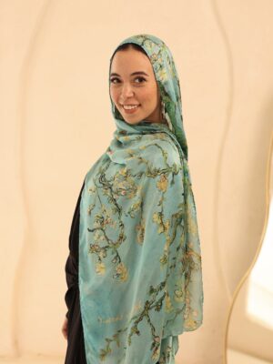 Almond Blossom Italian Silk Scarf-Aqua