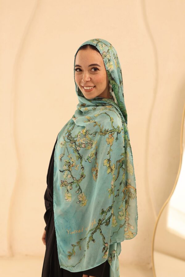 Almond Blossom Italian Silk Scarf-Aqua