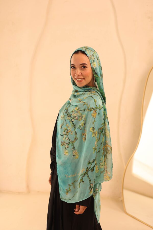Almond Blossom Italian Silk Scarf-Aqua