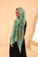 Almond Blossom Italian Silk Scarf-Aqua