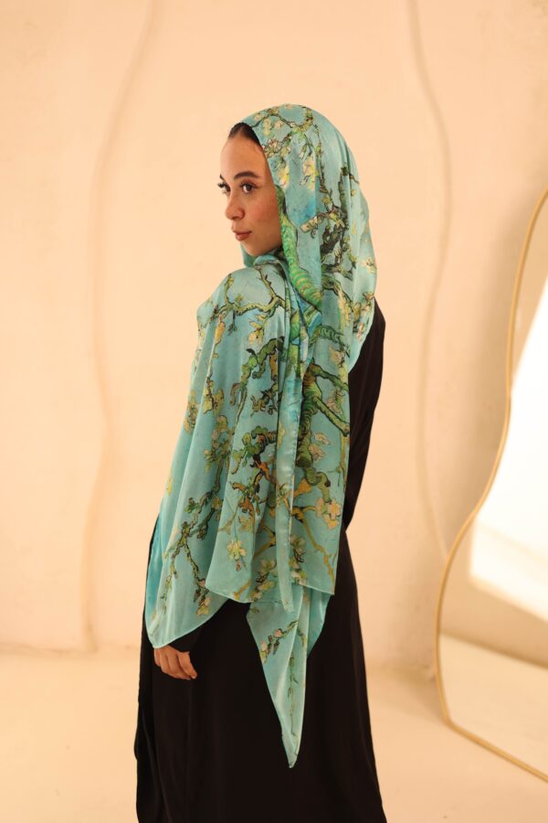 Almond Blossom Italian Silk Scarf-Aqua