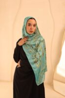 Almond Blossom Italian Silk Scarf-Aqua