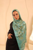 Almond Blossom Italian Silk Scarf-Aqua