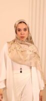 Almond Blossom Italian Silk Scarf-Beige