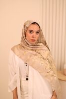 Almond Blossom Italian Silk Scarf-Beige