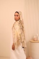 Almond Blossom Italian Silk Scarf-Beige