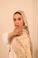 Almond Blossom Italian Silk Scarf-Beige