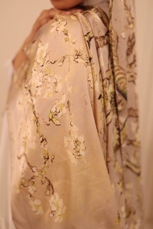 Almond Blossom Italian Silk Scarf-Beige