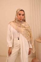 Almond Blossom Italian Silk Scarf-Beige