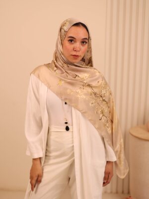 Almond Blossom Italian Silk Scarf-Beige