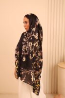 Almond Blossom Italian Silk Scarf-Black