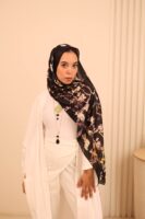 Almond Blossom Italian Silk Scarf-Black