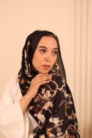Almond Blossom Italian Silk Scarf-Black