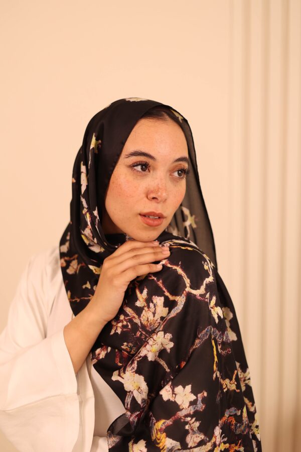 Almond Blossom Italian Silk Scarf-Black
