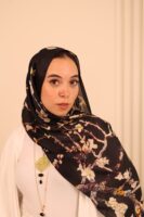 Almond Blossom Italian Silk Scarf-Black