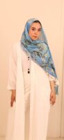 Almond Blossom Italian Silk Scarf-Blue