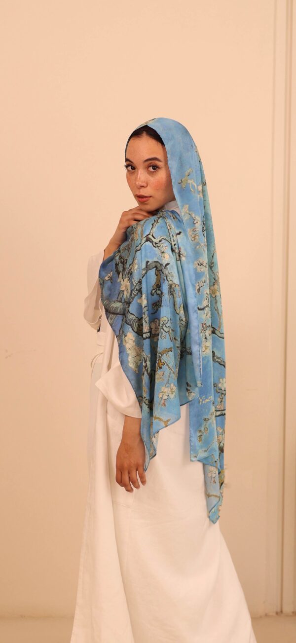 Almond Blossom Italian Silk Scarf-Blue