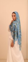 Almond Blossom Italian Silk Scarf-Blue